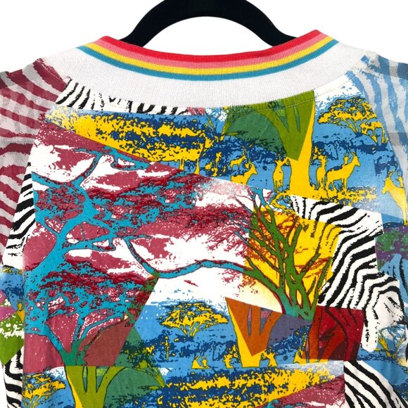 Faust Vintage Zebra Beaded Fringe Rainbow V-Neck Long Sleeve Top Size 42 US 12 - Picture 7 of 12